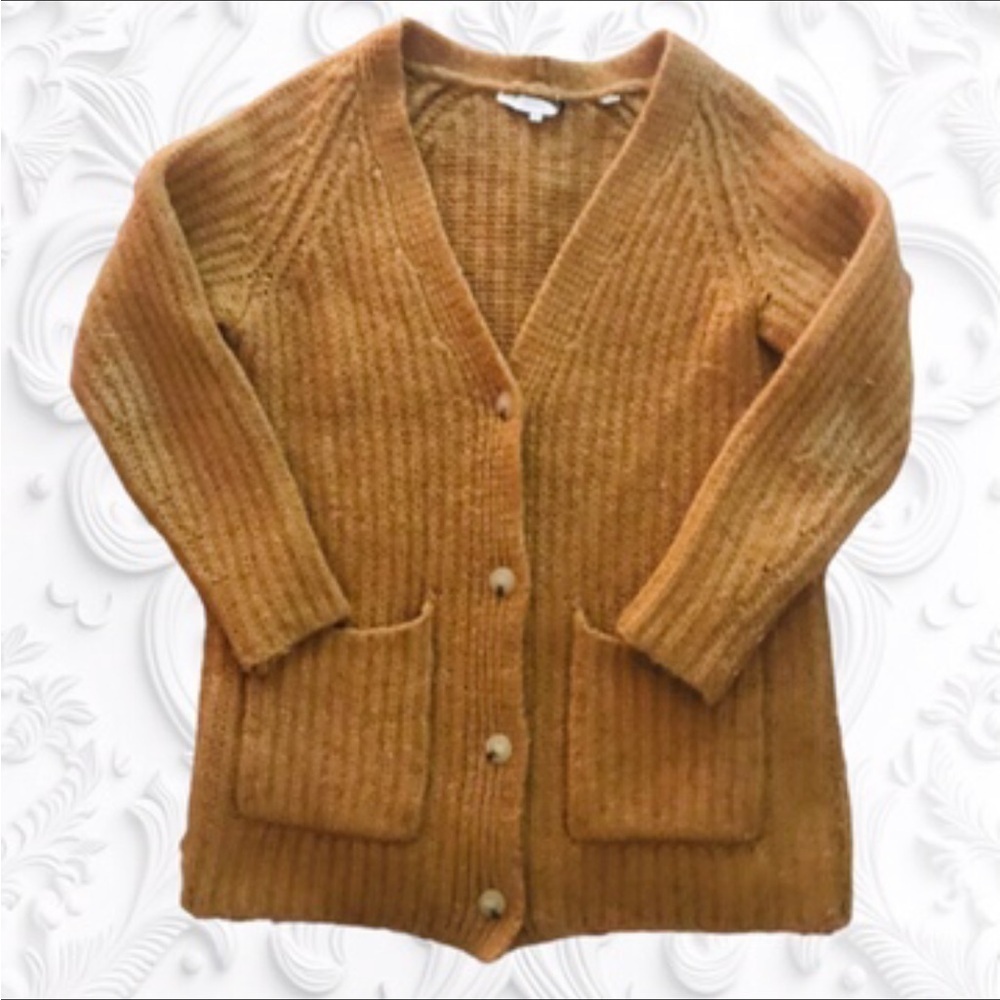 Vince Alpaca-Wool Ribbed Cardigan With Pockets In Gold Ochre - Picture 3 of 4